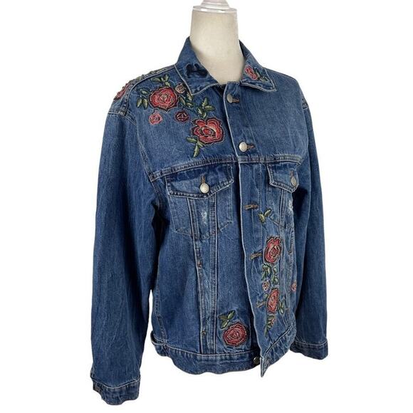 Zara Denim Embroidered Love Roses Oversized Jeans Denimwear Jacket Size Small - Picture 6 of 16